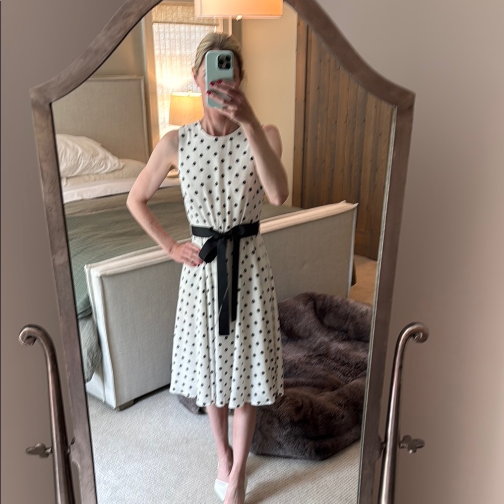 Polka Dot Sleeveless Dress with Black Belt
